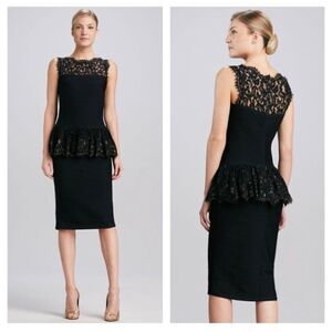 Tadashi Shoji Black Lace Pintuck Peplum Cocktail Dress Women's Small